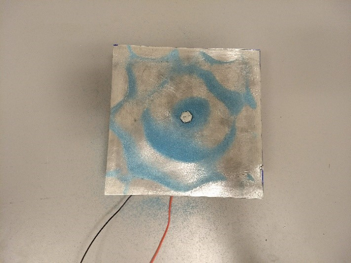 Blue SPS Sand on an Aluminum Chladni plate