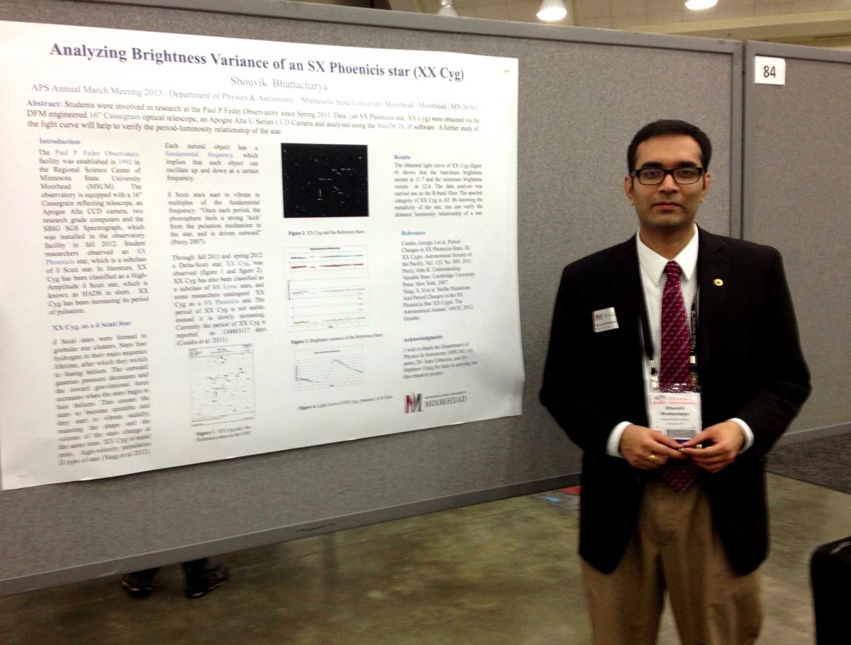 SPS Reporter Shouvik Bhattacharya with his poster at the APS March Meeting. Photo by Tracy Schwab