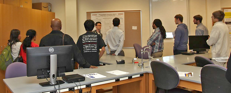 The hour-long poster session followed, with both students and AAPT members alike talking with student researchers about their recent work and snacking on some refreshments. There were 10 students who presented their research to over 80 meeting participants.