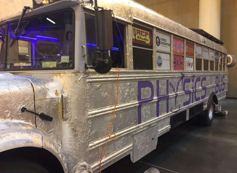 The Physics Bus, a mobile physics exhibition that Polcari's SPS chapter at Ithaca College took part in.