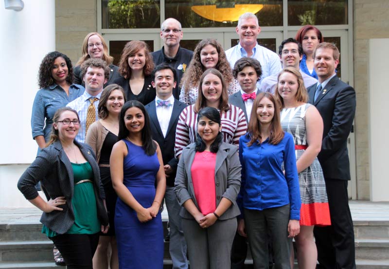 SPS summer interns and national office staff on the steps of the American Center for Physics.