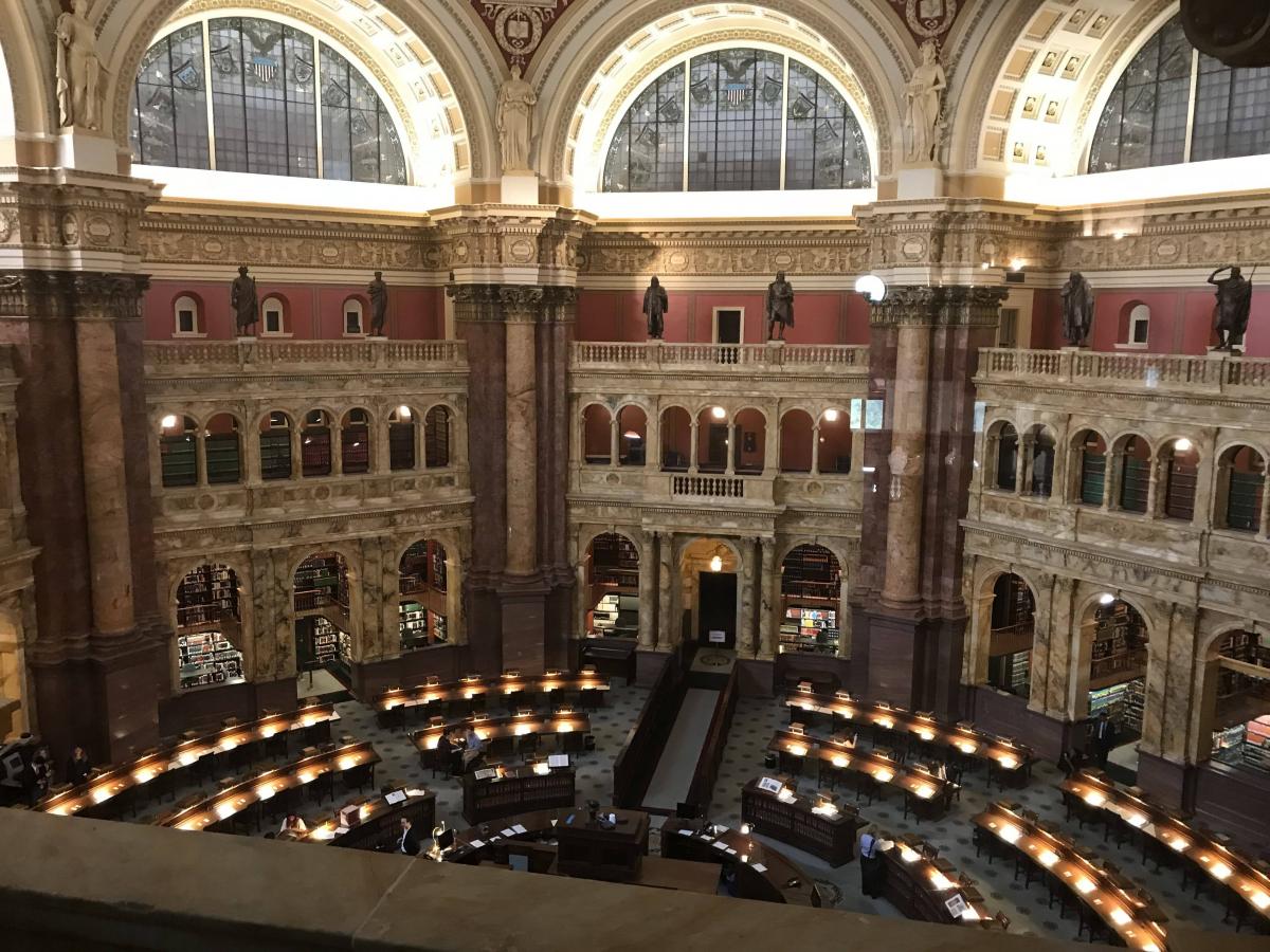 The Library of Congress Main Reading Room as seen from the viewing balcony.