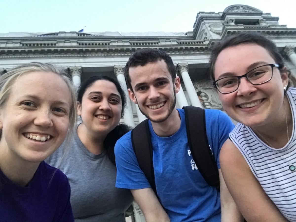  Amanda Williams, Sarah Monk, Nathan Foster, and Mikayla Cleaver in front of the Library of Congress