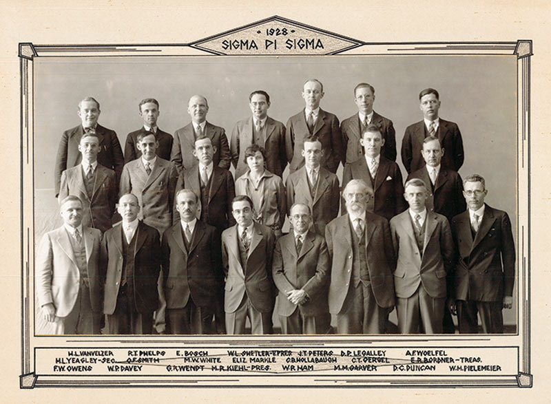 Sigma Pi Sigma leadership from 1928. Picture from M. White personal records.