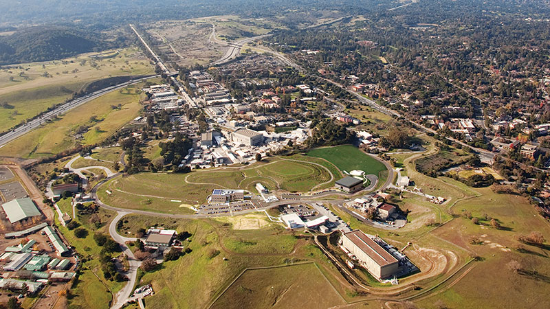  An aerial view of the SLAC facilities. Photo by Brad Plummer, SLAC National Accelerator Laboratory.