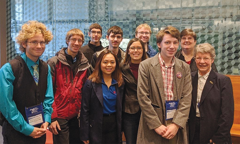 Members of the Grove City College Physics Club with Dame Jocelyn Bell Burnell at the 2019 Sigma Pi Sigma Congress. Photo courtesy of DJ Wagner.