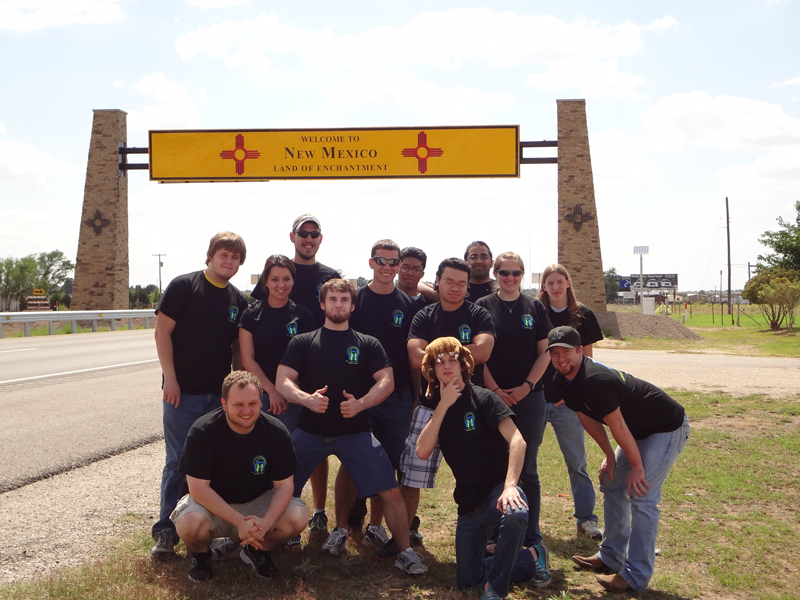 SPS members in Angelo State University’s Peer Pressure Team prepare to cross into New Mexico during their annual Physics Road Trip