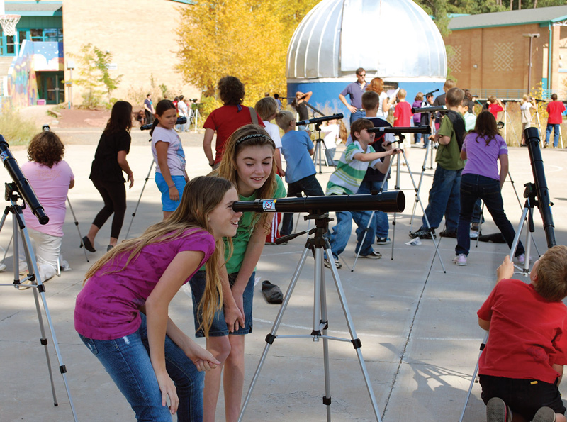 Students try out Galileoscopes during the day using sun filters. Photo courtesy of the Galileoscope Task Group.
