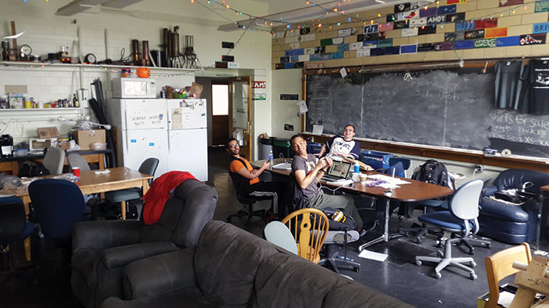Students relax in our comfortable lounge. Photo by Kristina Kaldon.