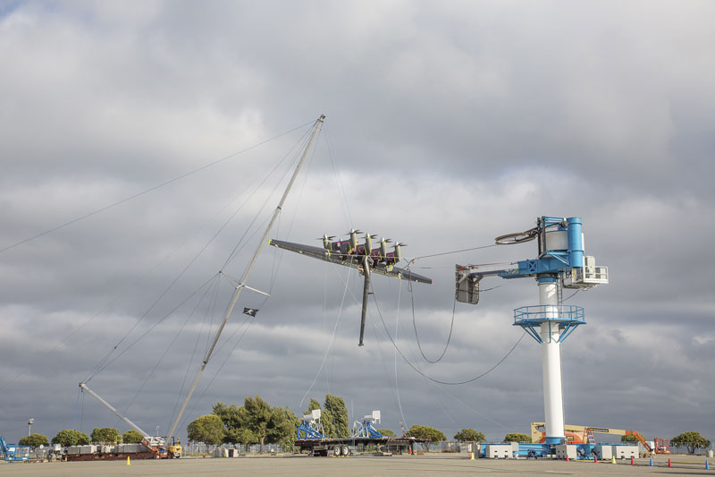 The 600kW energy kite in the Makani Team’s test lot. Image courtesy of Makani / X.