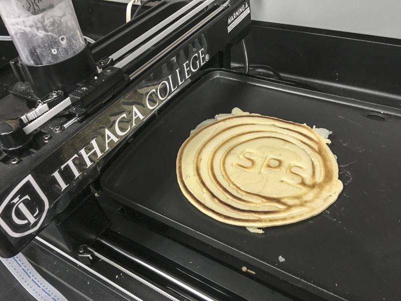 Ithaca College uses its Pancakebot to print SPS-inspired flapjacks. Photo courtesy of Bodhi Rogers.