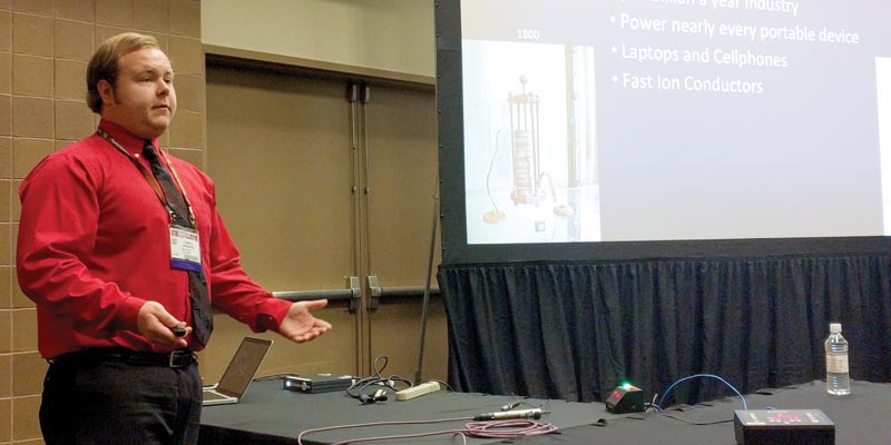 Patrick Gemperline, SPS Member, Xavier University (OH) presenting at the APS March Meeting. Photos courtesy of AIP.