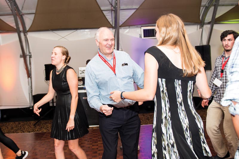 AIP CEO Robert G.W. Brown hits the dance floor at “The Silicon Dance Party” sponsored by the American Physical Society.
