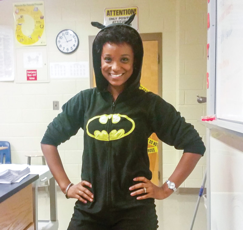Kayla Stephens in her classroom dressed up for Pajama Day during spirit week. Photo courtesy of Kayla Stephens.