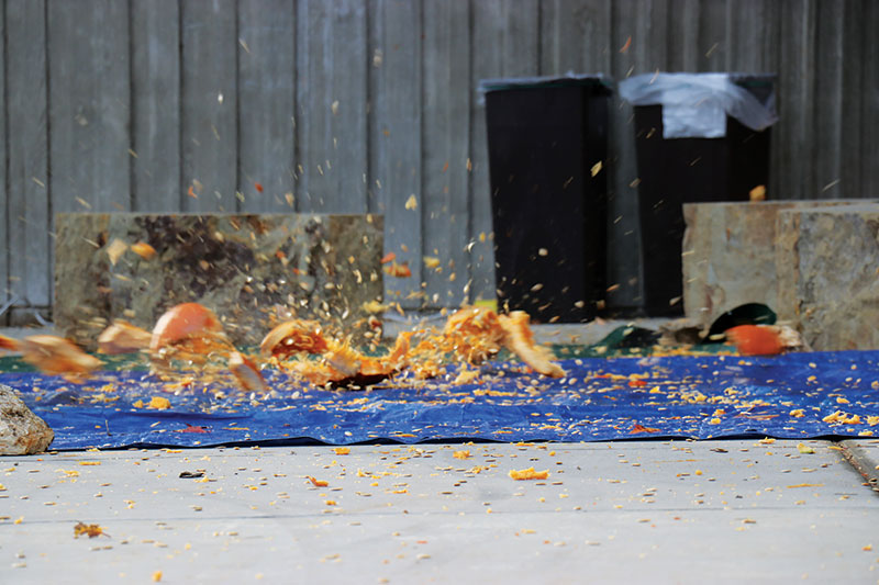 Up-close image of a pumpkin as it makes impact with the ground! #SPSplat 