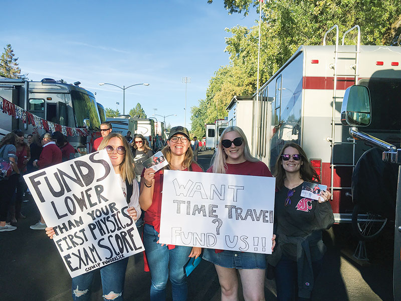 The Washington State University SPS chapter tailgates at a football game to raise money for the Conferences for Undergraduate Women in Physics (CUWiP).
