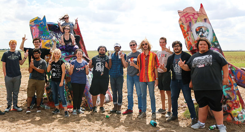 The Texas Tech SPS chapter on a trip to Cadillac Ranch in Amarillo, Texas. Photo by Alexandria Clark.