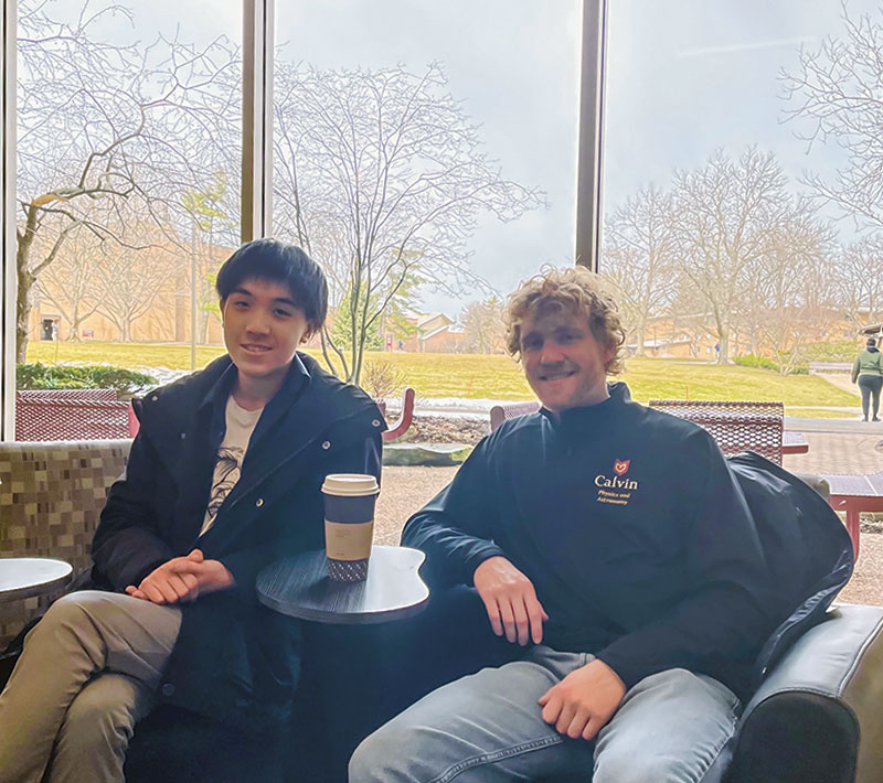 Students meet for coffee as part of a mentorship program made possible by a Future Faces of Physics Award. Photo courtesy of the Calvin University SPS chapter.