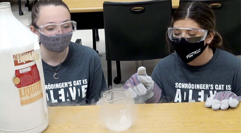 A&amp;M-Commerce SPS president Keely Scott (left) and vice&nbsp;president Madison Smith perform demonstrations with liquid nitrogen (2) and circuits (3).