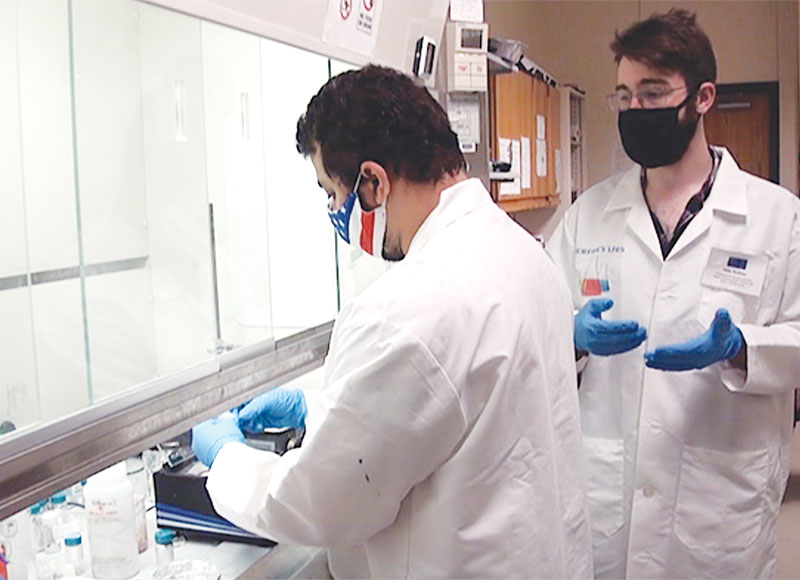 A&amp;M-Commerce student Elijah Prince (left) and SPS member Jake Richter provide a virtual tour of a semiconductor physics lab and share their undergraduate research experience. All images courtesy of the chapter.