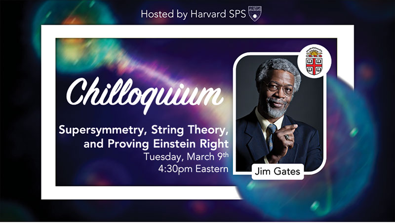A flyer for a Chilloquium talk featuring Dr. Jim Gates.