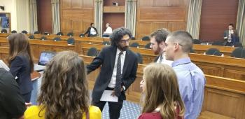 Dr. Kasthuri talking with SPS Interns after the hearing