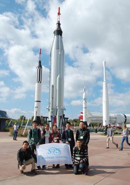 Members of the Southeast University SPS chapter (Nanjing, China) in the rocket garden.