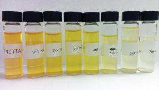 Samples of methyl orange exposed to the team's photocatalysts for longer periods of time appeared less yellow to the naked eye as more of the toxin was broken down. 