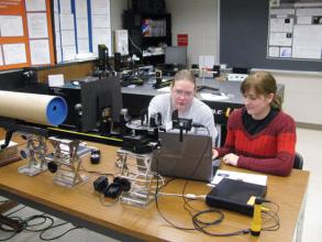 Sara-jeanne Vogler (left) and Keeley Townley-Smith (right) analyze data from the Hertzsprung-Russell diagram experiment.