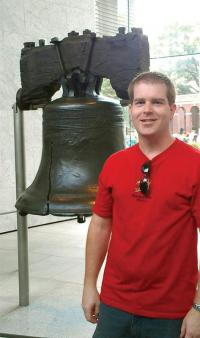 The author visits the Liberty Bell in Philadelphia. Photo courtesy of Sean Bentley.