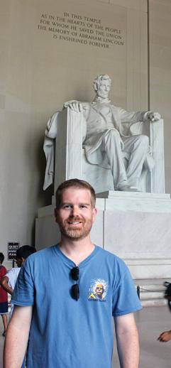Sean Bentley (and his buddy Albert) pose for a photo in front of the Lincoln Memorial in Washington, DC. Photo courtesy of Sean Bentley.