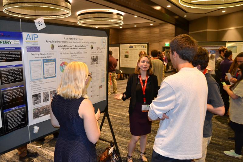 Poster presentations gave students a chance to talk shop with mentors and colleagues.  Photos courtesy of American Institute of Physics.