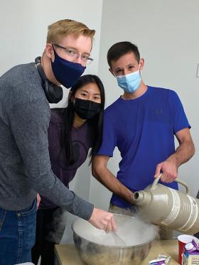 GW SPS board members Gabe Grauvogel, Marisa Lazarus, and Danny Allen making liquid nitrogen ice cream. Photos courtesy of the SPS chapter.