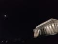 The waxing moon over the Lincoln Memorial