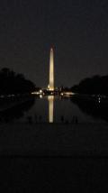 Washington Monument reflecting in the reflection pool at night